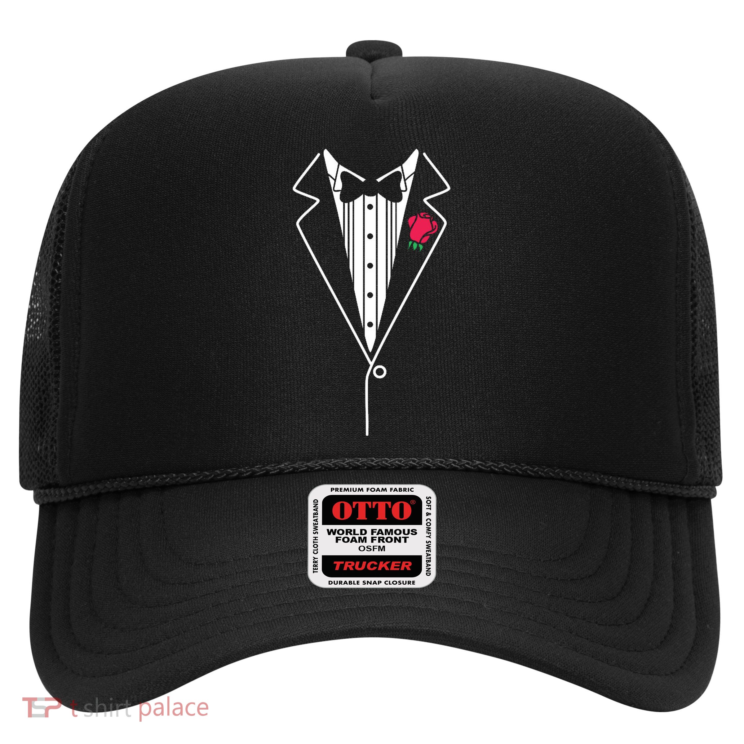 Wedding Tuxedo Red Rose Suit Trucker Hat