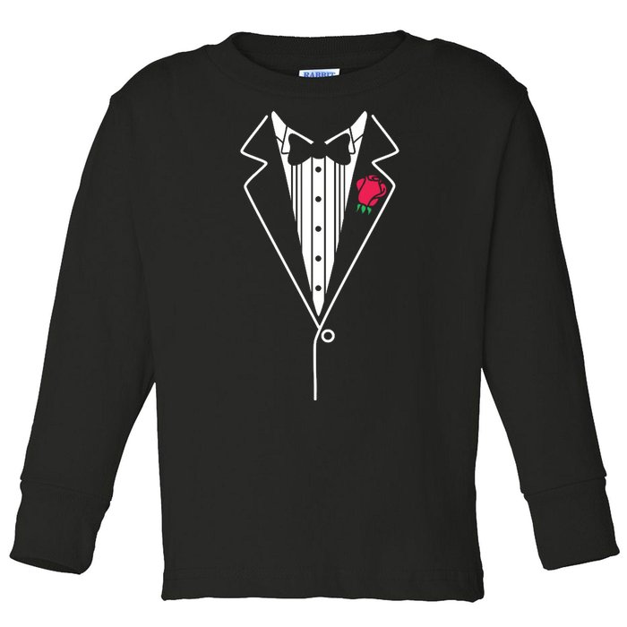 Wedding Tuxedo Red Rose Suit Toddler Long Sleeve Shirt