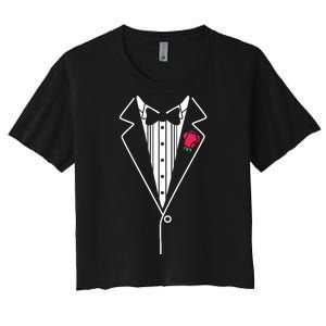 Wedding Tuxedo Red Rose Suit Women's Crop Top Tee