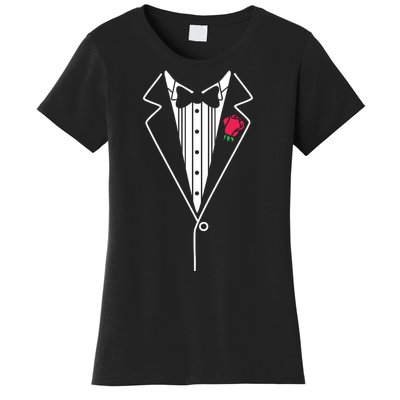 Wedding Tuxedo Red Rose Suit Women's T-Shirt