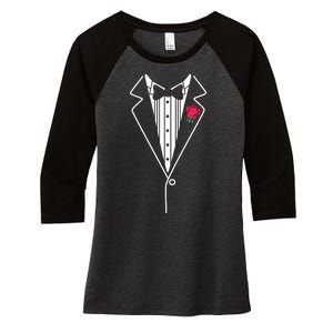 Wedding Tuxedo Red Rose Suit Women's Tri-Blend 3/4-Sleeve Raglan Shirt