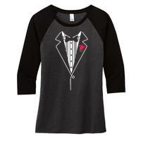 Wedding Tuxedo Red Rose Suit Women's Tri-Blend 3/4-Sleeve Raglan Shirt