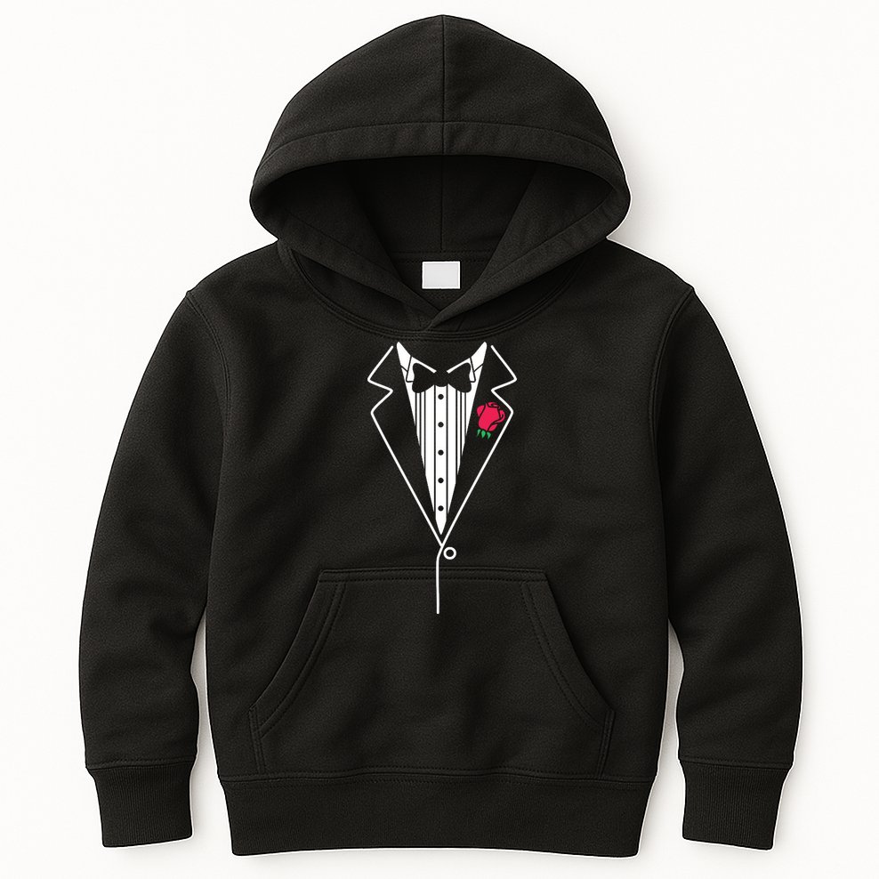 Wedding Tuxedo Red Rose Suit Kids Hoodie