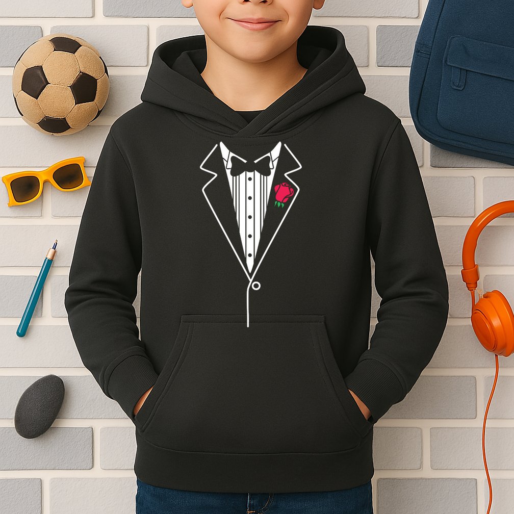 Wedding Tuxedo Red Rose Suit Kids Hoodie