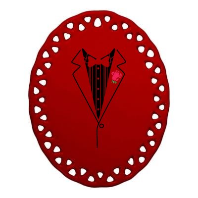 Wedding Tuxedo Red Rose Suit Ceramic Oval Ornament