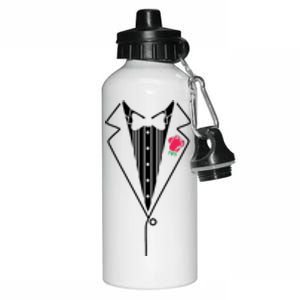 Wedding Tuxedo Red Rose Suit Aluminum Water Bottle