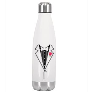 Wedding Tuxedo Red Rose Suit Stainless Steel Insulated Water Bottle