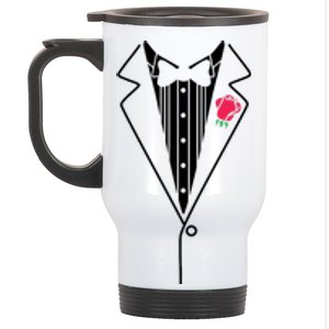 Wedding Tuxedo Red Rose Suit Stainless Steel Travel Mug