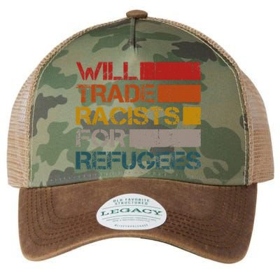 Will Trade Racists For Refugees Vintage Political Legacy Tie Dye Trucker Hat