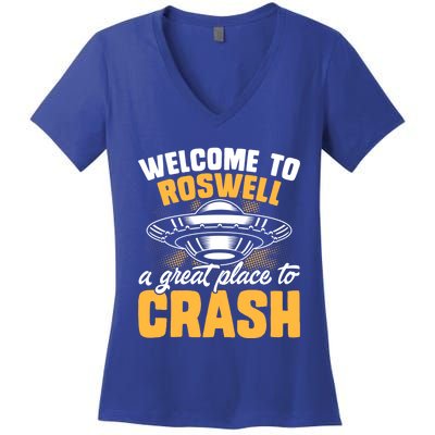 Welcome To Roswell A Great Place To Crash Gift Women's V-Neck T-Shirt