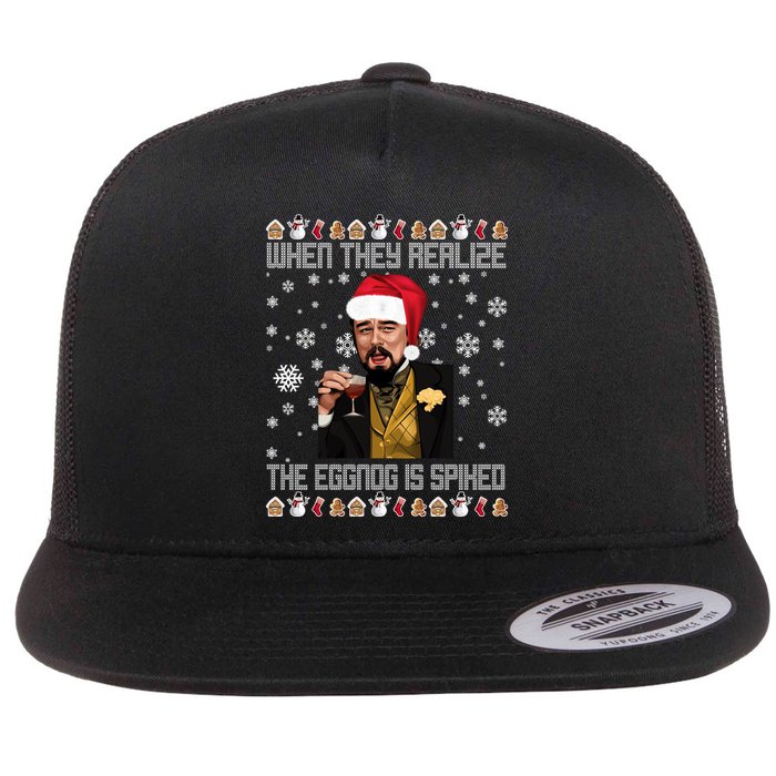 When They Realize The Eggnog Is Spiked Funny Christmas Flat Bill Trucker Hat
