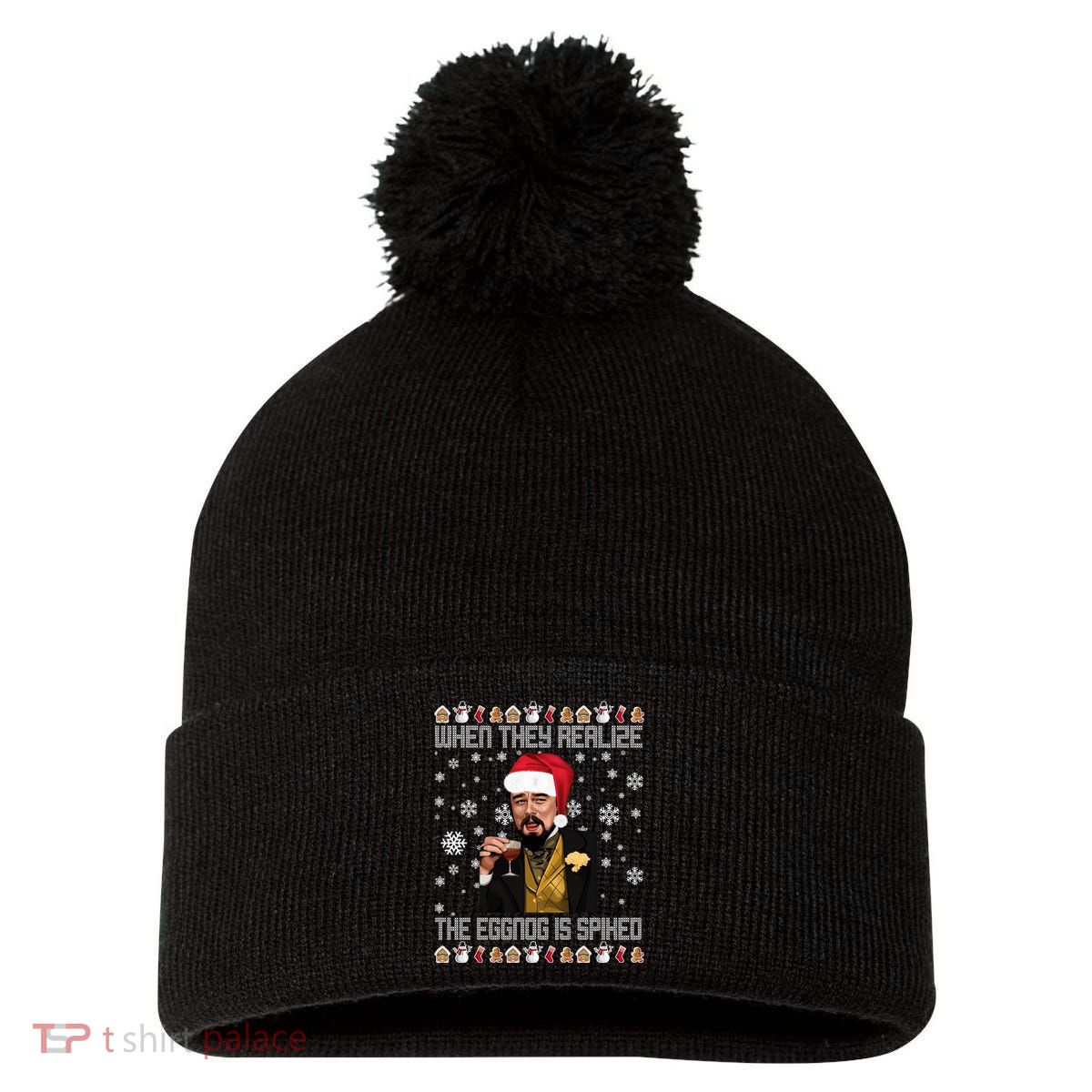 When They Realize The Eggnog Is Spiked Funny Christmas Pom Pom 12in Knit Beanie