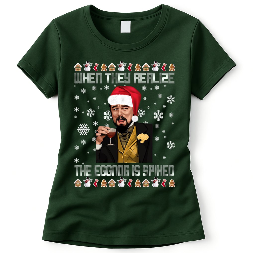 When They Realize The Eggnog Is Spiked Funny Christmas Womens T-Shirt