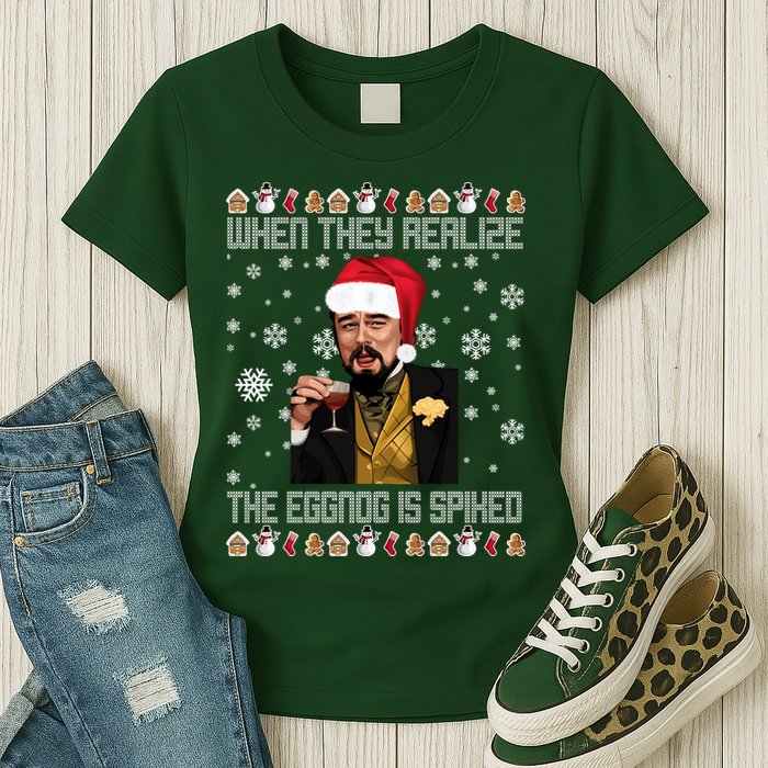 When They Realize The Eggnog Is Spiked Funny Christmas Womens T-Shirt