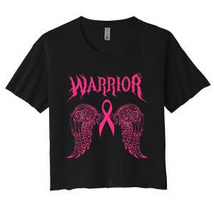 Warrior Tattoos Survivor Warrior Pink Ribbon Breast Cancer Women's Crop Top Tee