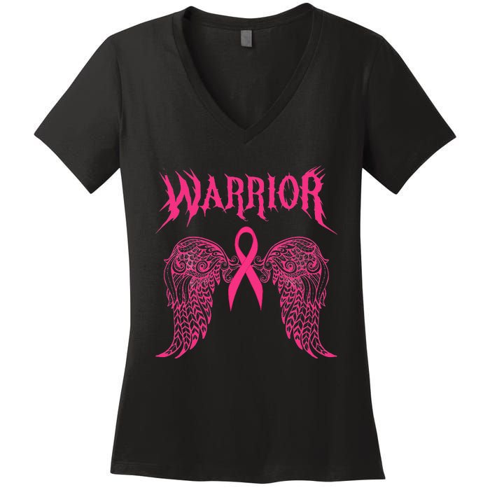 Warrior Tattoos Survivor Warrior Pink Ribbon Breast Cancer Women's V-Neck T-Shirt