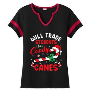 Will Trade Students For Candy Canes Teacher Christmas Xmas Ladies Halftime Notch Neck Tee