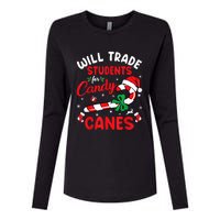 Will Trade Students For Candy Canes Teacher Christmas Xmas Womens Cotton Relaxed Long Sleeve T-Shirt