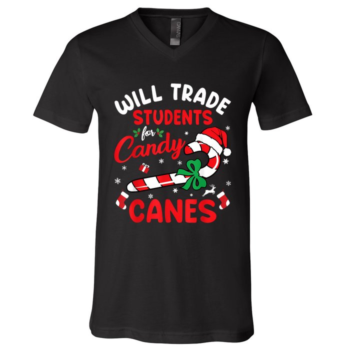 Will Trade Students For Candy Canes Teacher Christmas Xmas V-Neck T-Shirt