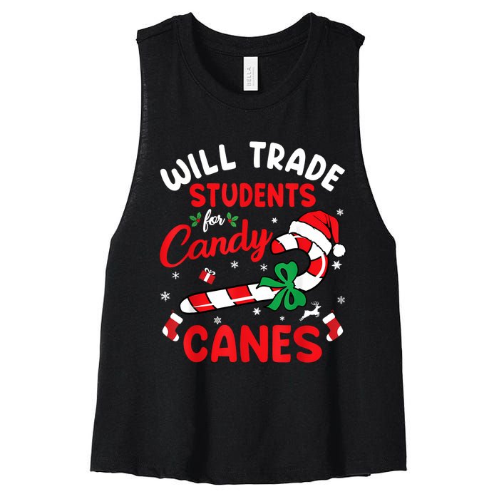 Will Trade Students For Candy Canes Teacher Christmas Xmas Women's Racerback Cropped Tank