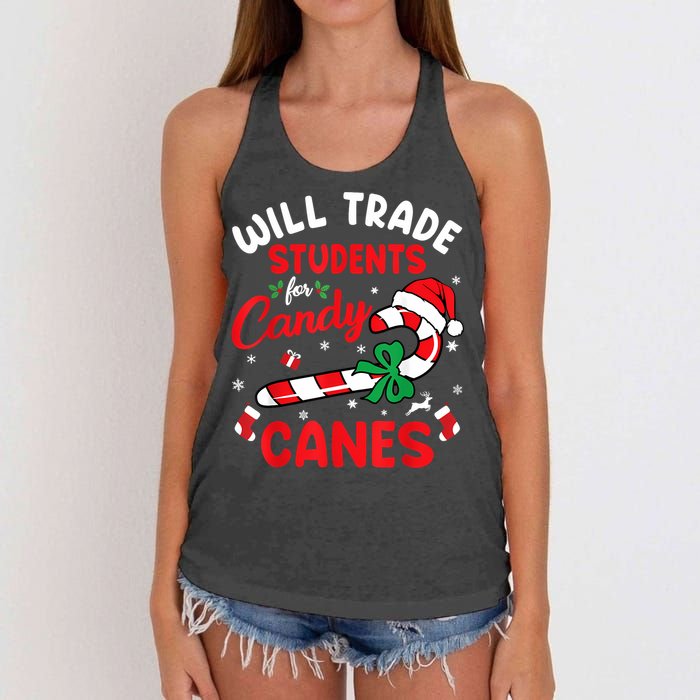 Will Trade Students For Candy Canes Teacher Christmas Xmas Women's Knotted Racerback Tank