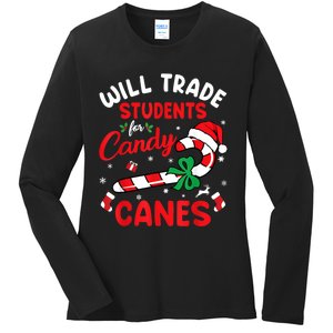 Will Trade Students For Candy Canes Teacher Christmas Xmas Ladies Long Sleeve Shirt