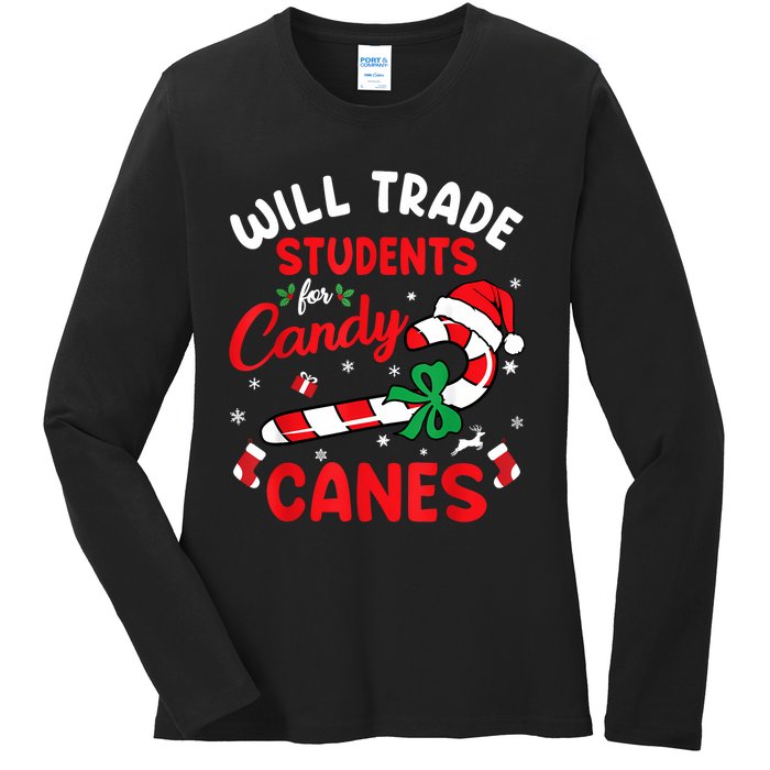 Will Trade Students For Candy Canes Teacher Christmas Xmas Ladies Long Sleeve Shirt