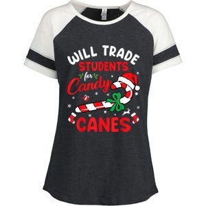 Will Trade Students For Candy Canes Teacher Christmas Xmas Enza Ladies Jersey Colorblock Tee