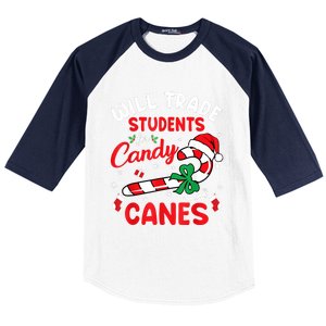 Will Trade Students For Candy Canes Teacher Christmas Xmas Baseball Sleeve Shirt