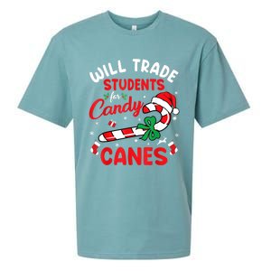 Will Trade Students For Candy Canes Teacher Christmas Xmas Sueded Cloud Jersey T-Shirt