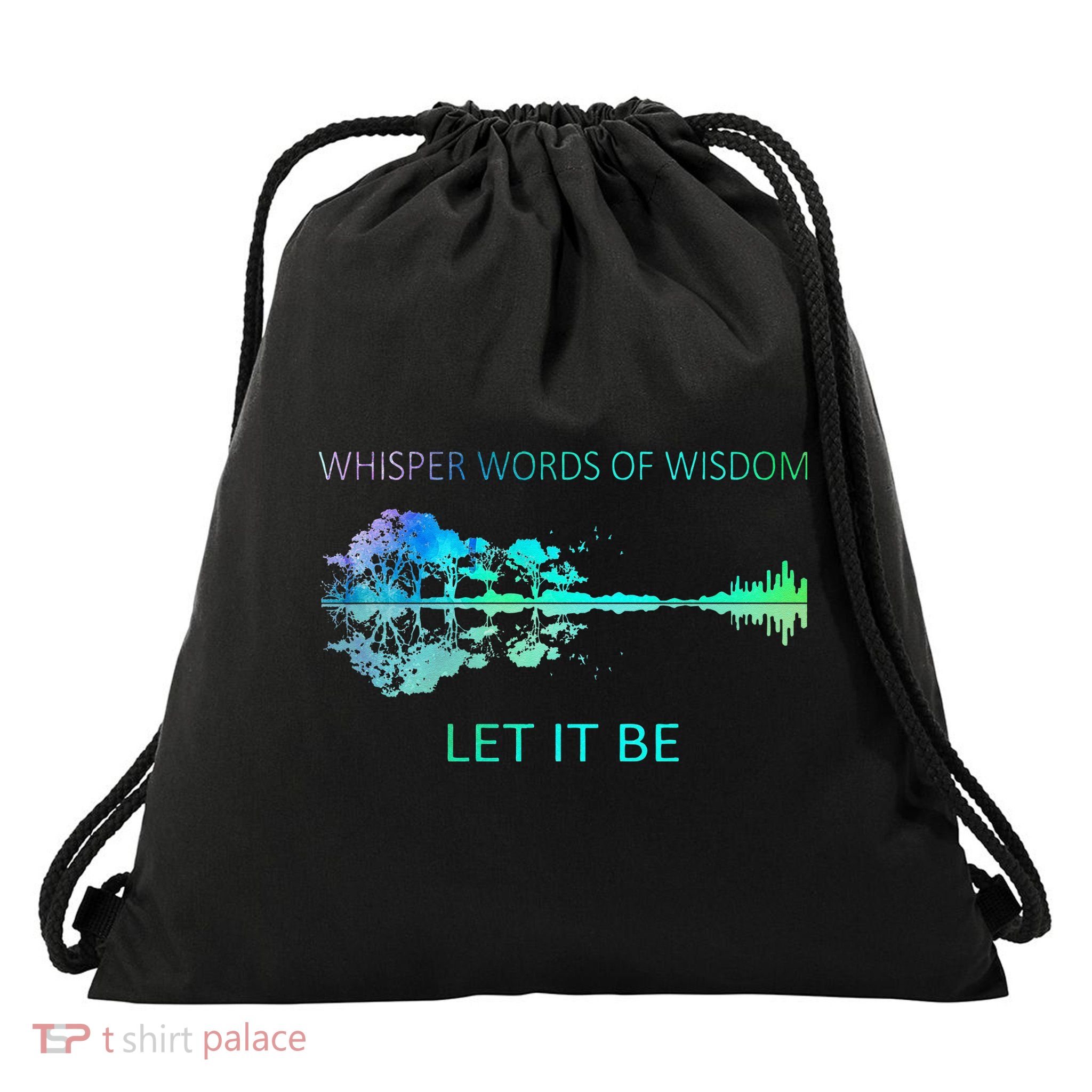 Watercolor Tree Sky There Will Be An Answer Let It Be Guitar Drawstring Bag