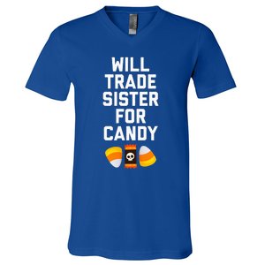 WILL TRADE SISTER FOR CANDY Funny Halloween Candy V-Neck T-Shirt