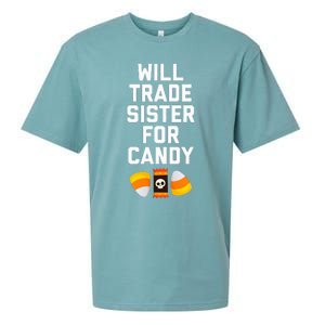 WILL TRADE SISTER FOR CANDY Funny Halloween Candy Sueded Cloud Jersey T-Shirt