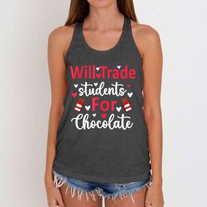 Will Trade Students For Chocolate Teacher Valentines Women's Knotted Racerback Tank