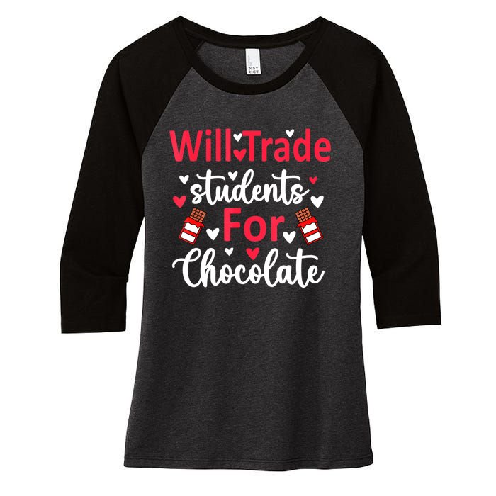 Will Trade Students For Chocolate Teacher Valentines Women's Tri-Blend 3/4-Sleeve Raglan Shirt