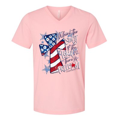 Where The Spirit Of The Lord Is There Is Freedom V-Neck T-Shirt