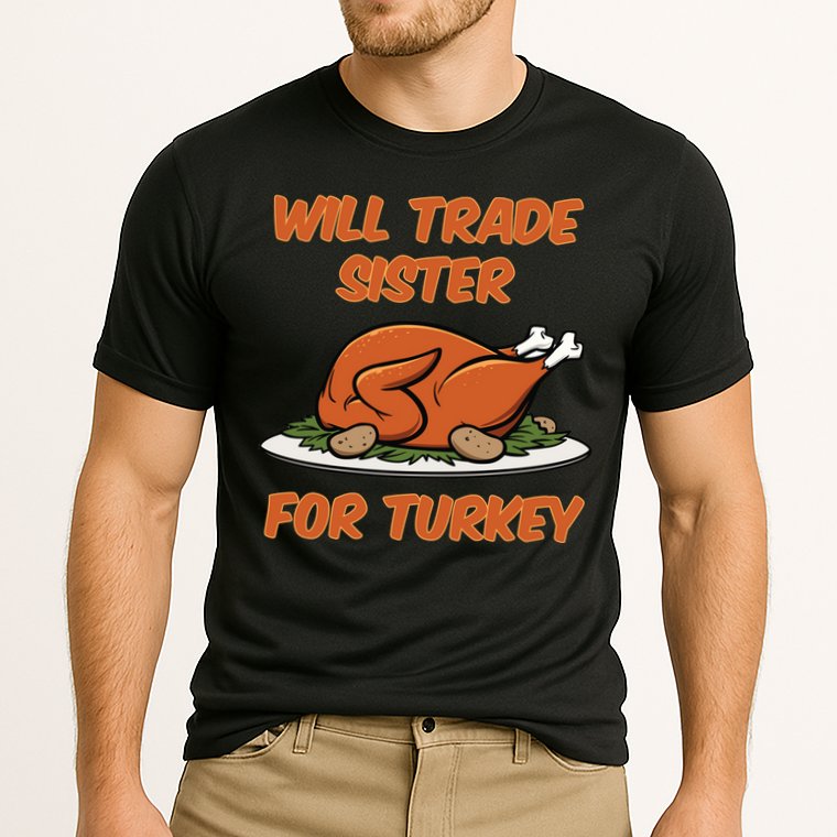 Will Trade Sister For Turkey Funny Thanksgiving Matching Family Cooling Performance Crew T-Shirt