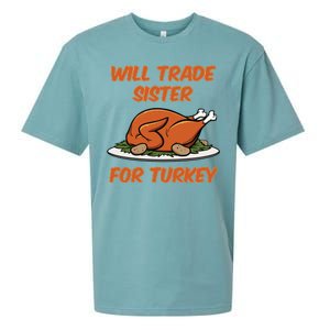 Will Trade Sister For Turkey Funny Thanksgiving Matching Family Sueded Cloud Jersey T-Shirt