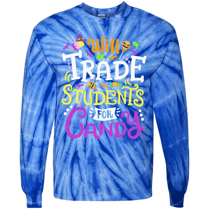 Will Trade Students For Candy Teacher Cute Halloween Costume Tie-Dye Long Sleeve Shirt