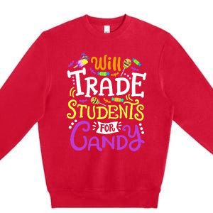 Will Trade Students For Candy Teacher Cute Halloween Costume Premium Crewneck Sweatshirt