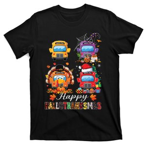 Witch Turkey Santa School Buses Happy Hallothanksmas Boy T-Shirt