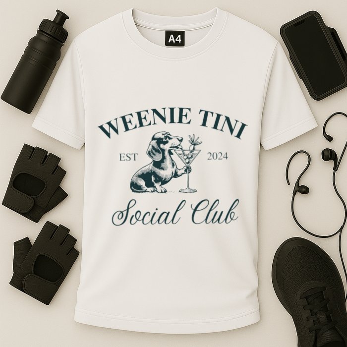 Weenie Tini Social Club Dachshund Weiner Dog Cooling Performance Crew T-Shirt