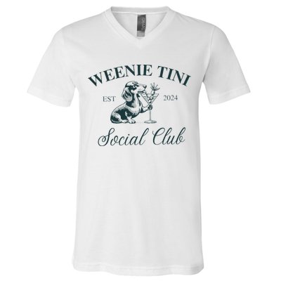 Weenie Tini Social Club Dachshund Weiner Dog V-Neck T-Shirt