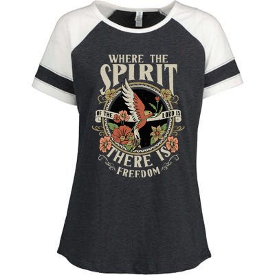 Where The Spirit Of The Lord Is There Is Freedom Enza Ladies Jersey Colorblock Tee