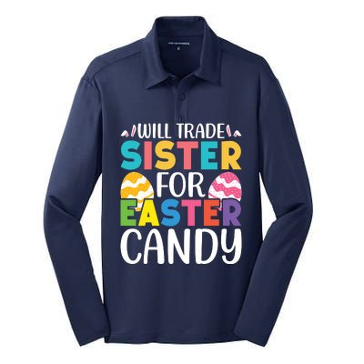 Will Trade Sister For Easter Candy Eggs Cute Easter Family Silk Touch Performance Long Sleeve Polo