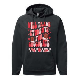 Will Trade Students For Chocolate Teacher Valentines Women Performance Fleece Hoodie