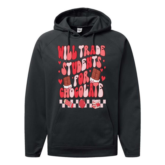 Will Trade Students For Chocolate Teacher Valentines Women Performance Fleece Hoodie