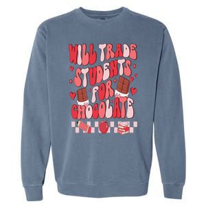 Will Trade Students For Chocolate Teacher Valentines Women Garment-Dyed Sweatshirt