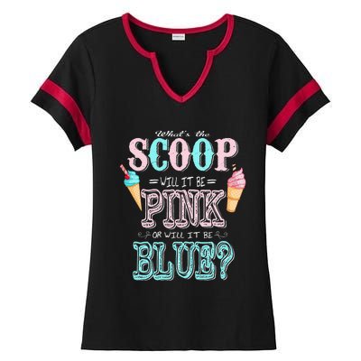 Whats The Scoop Gender Reveal Baby Shower Ice Cream Gift Ladies Halftime Notch Neck Tee