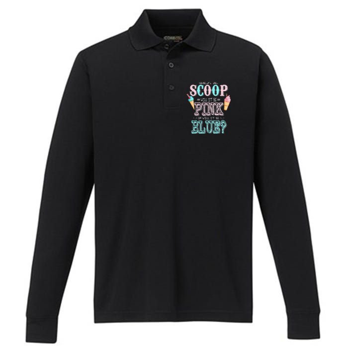 Whats The Scoop Gender Reveal Baby Shower Ice Cream Gift Performance Long Sleeve Polo